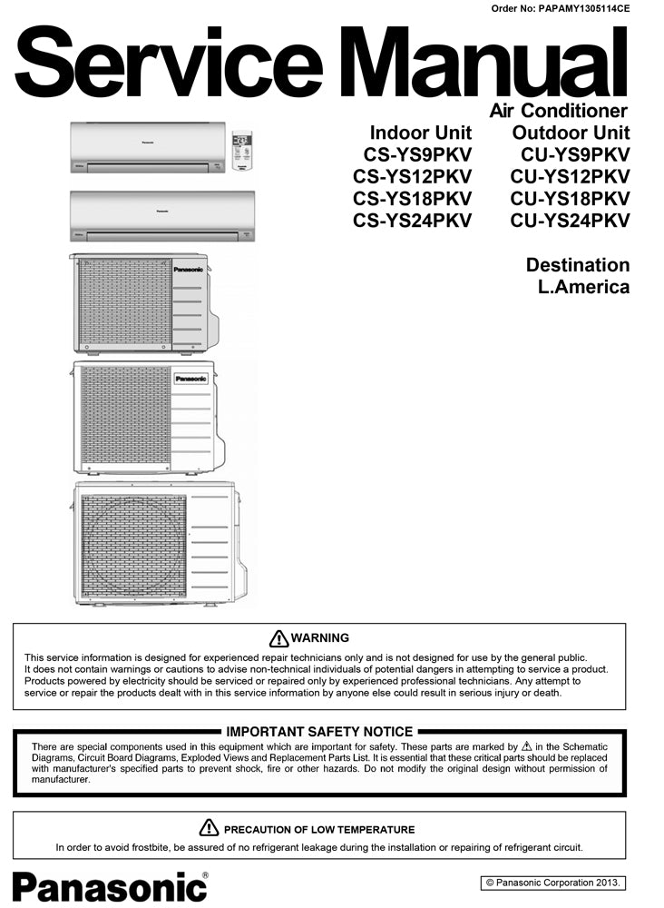 Panasonic CS-YS12PKV Service Manual Panasonic